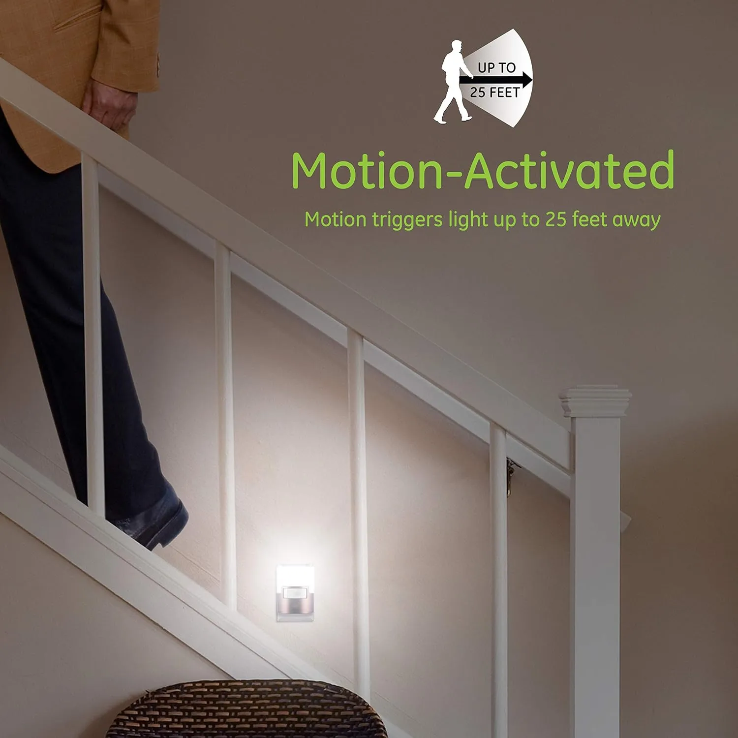 GE LED Motion Sensor Night Light, Plug-in, 40 Lumens, Warm White, UL-Certified, Energy Efficient, Ideal Nightlight for Bedroom, Bathroom, Kitchen, Hallway, 12201, White, 2 Pack