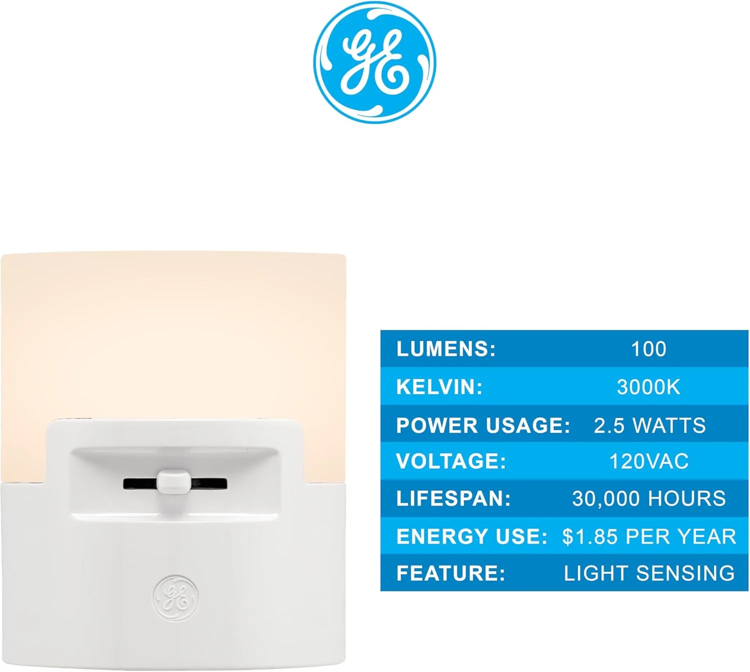 GE Ultrabrite LED Night Light, Dimmable, 100 Lumens, Plug-in, Dusk to Dawn Sensor, UL-Listed, Ideal for Bedroom, Bathroom, Nursery, Kitchen, Hallway, 45125, 1 Pack, White