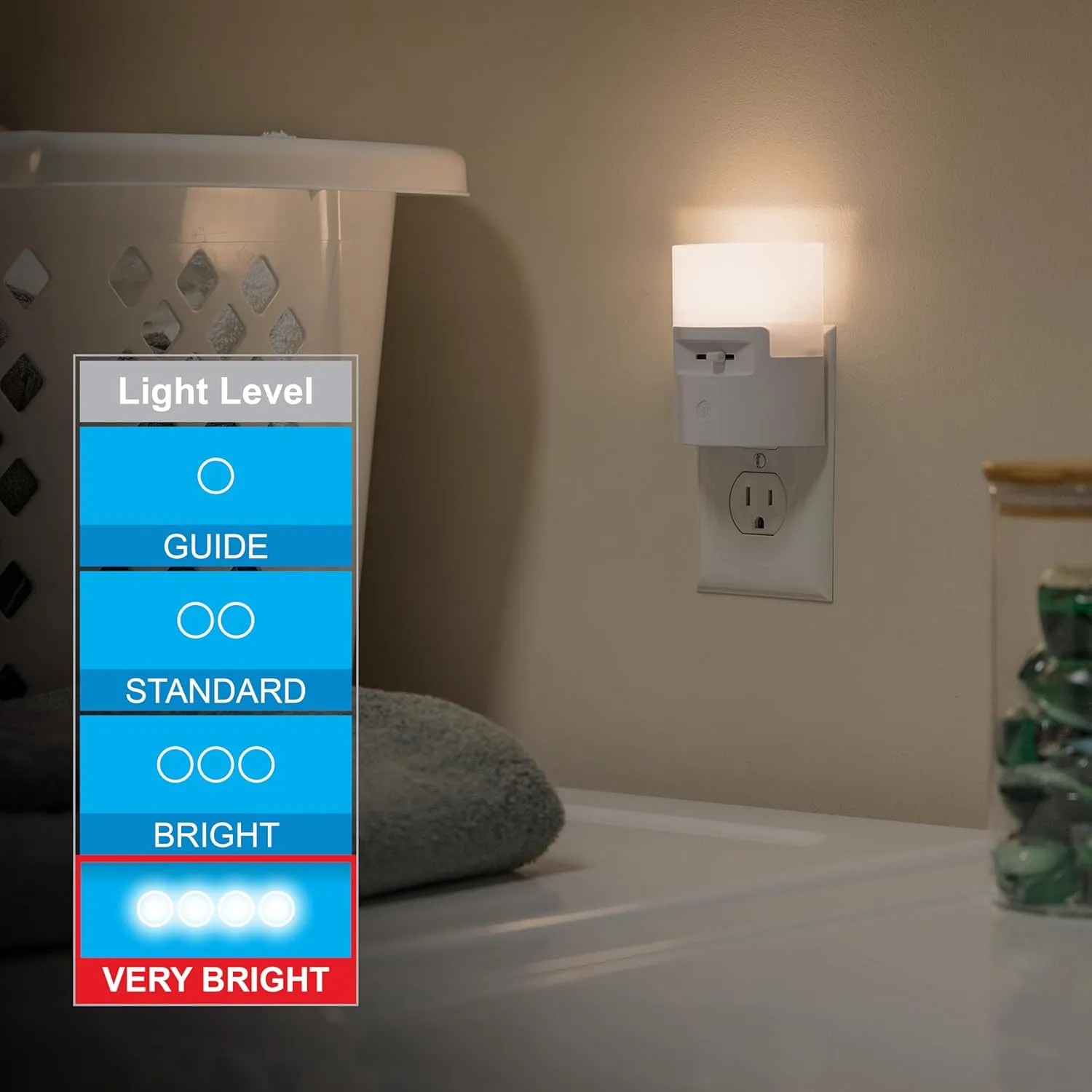 GE Ultrabrite LED Night Light, Dimmable, 100 Lumens, Plug-in, Dusk to Dawn Sensor, UL-Listed, Ideal for Bedroom, Bathroom, Nursery, Kitchen, Hallway, 45125, 1 Pack, White