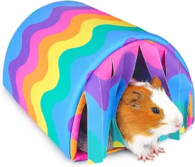 Glittme Guinea Pig Hideout with Curtain and Tunnel - Soft Bed with Cushion - Suitable for Guinea Pig, Hamster, Chinchilla, Bunny, Ferret - Washable House