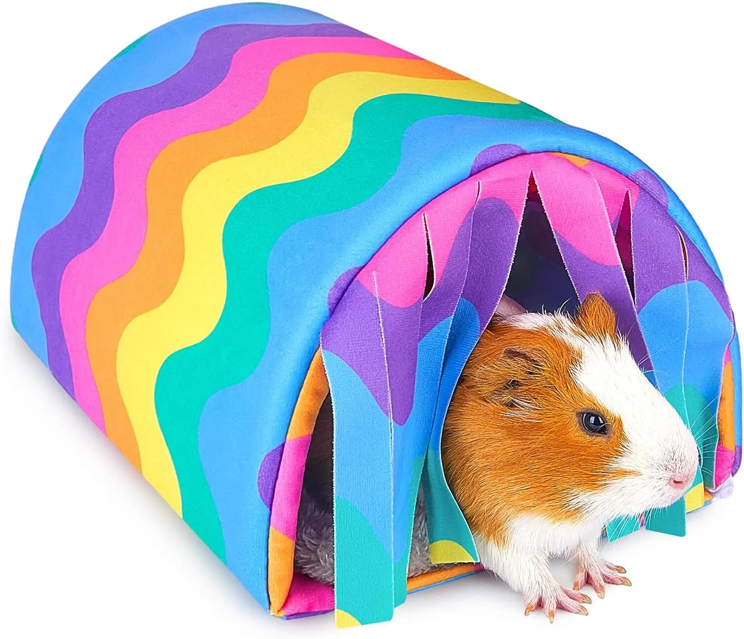 Glittme Guinea Pig Hideout with Curtain and Tunnel - Soft Bed with Cushion - Suitable for Guinea Pig, Hamster, Chinchilla, Bunny, Ferret - Washable House