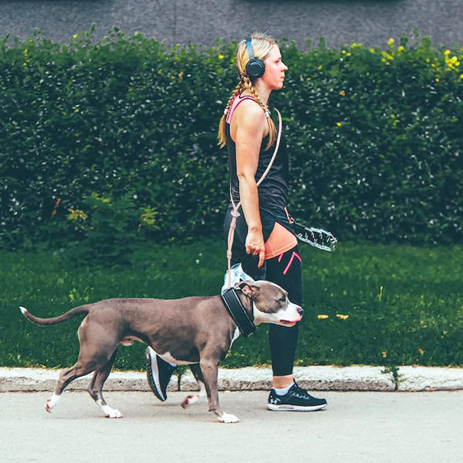 Hands Free Dog Leash Crossbody & Waist Leash for Dog Walking, 9-in-1 Waterproof Adjustable Puppy Collar and Pet Set No Pull Dog Harness for Large 20-120lb, Blush
