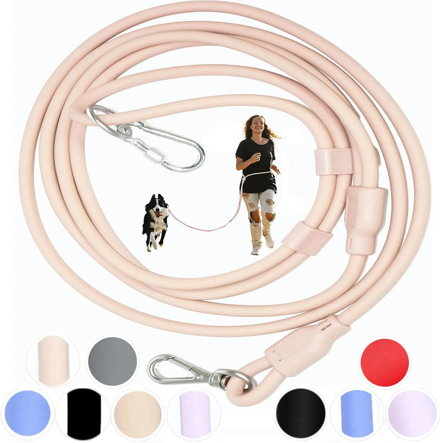 Hands Free Dog Leash Crossbody & Waist Leash for Dog Walking, 9-in-1 Waterproof Adjustable Puppy Collar and Pet Set No Pull Dog Harness for Large 20-120lb, Blush
