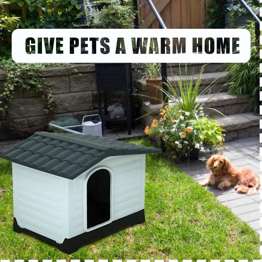 Indoor Outdoor Dog House Shelter Puppy Kennel,All Weather Plastic Dog Houses Durable Waterproof Ventilate Pet House for Small Medium Large Dogs w/Base Support House Air Vents & Elevated Floor 26 Inch
