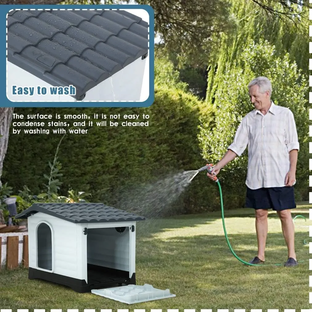 Indoor Outdoor Dog House Shelter Puppy Kennel,All Weather Plastic Dog Houses Durable Waterproof Ventilate Pet House for Small Medium Large Dogs w/Base Support House Air Vents & Elevated Floor 26 Inch