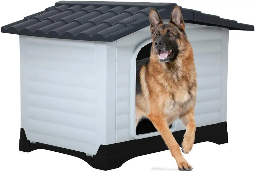 Indoor Outdoor Dog House Shelter Puppy Kennel,All Weather Plastic Dog Houses Durable Waterproof Ventilate Pet House for Small Medium Large Dogs w/Base Support House Air Vents & Elevated Floor 26 Inch