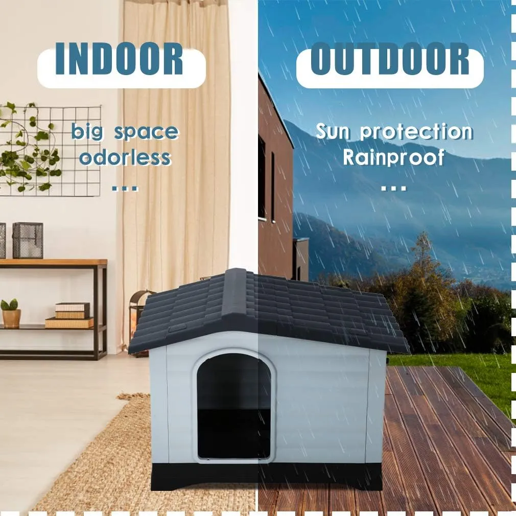 Indoor Outdoor Dog House Shelter Puppy Kennel,All Weather Plastic Dog Houses Durable Waterproof Ventilate Pet House for Small Medium Large Dogs w/Base Support House Air Vents & Elevated Floor 26 Inch