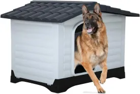 Indoor Outdoor Dog House Shelter Puppy Kennel,All Weather Plastic Dog Houses Durable Waterproof Ventilate Pet House for Small Medium Large Dogs w/Base Support House Air Vents & Elevated Floor 26 Inch