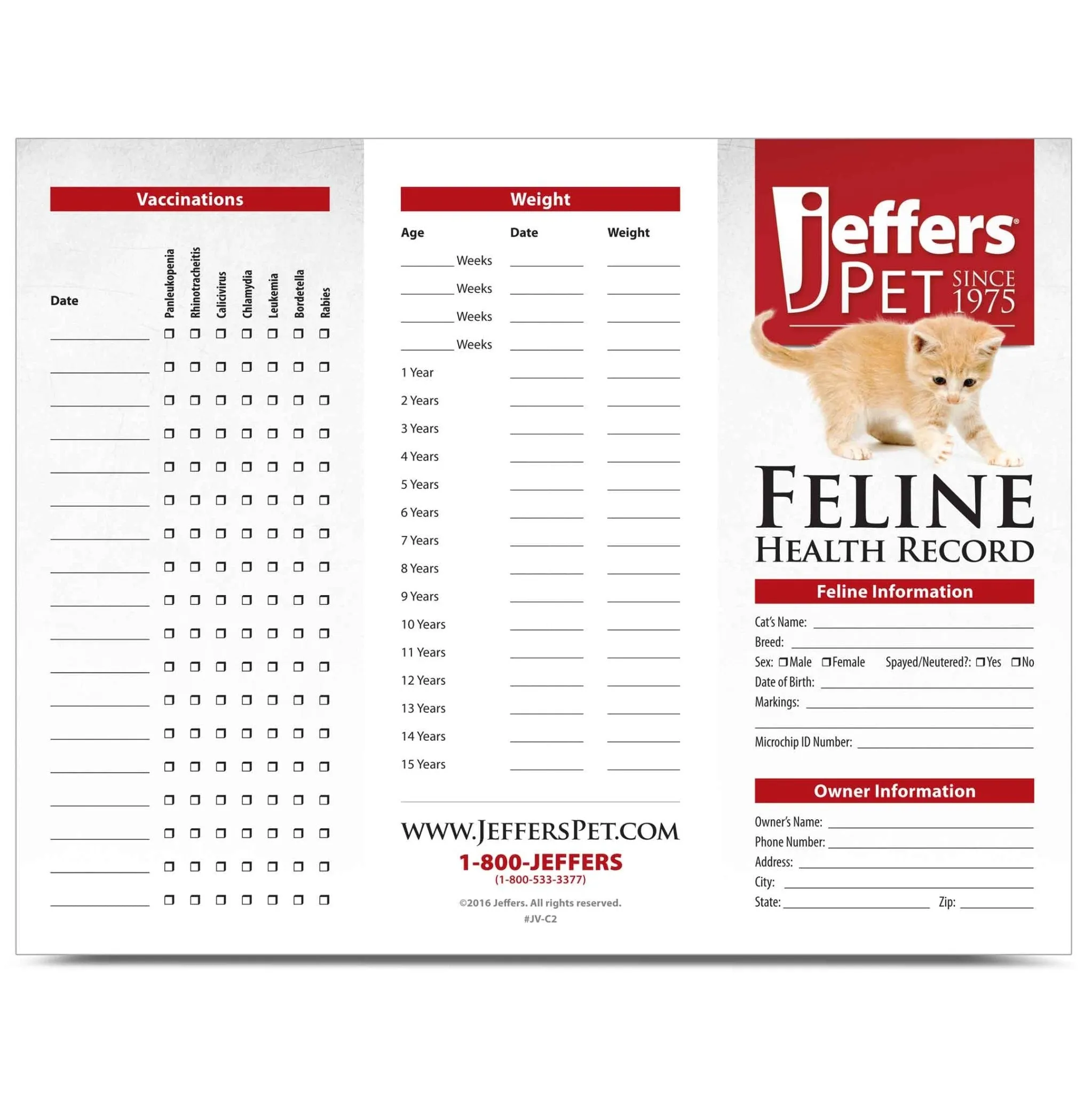 Jeffers Cat Health Records, 10 pk