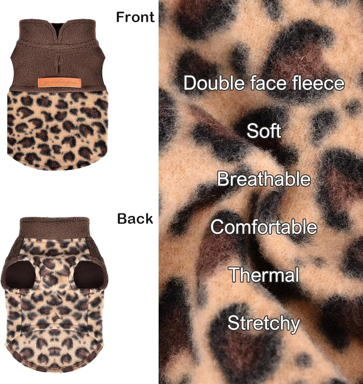 Kosiyi Fleece Leopard Vest Dog Sweater Stretchy Sweatshirt with Leash Hole Pet Clothes Lightweight Dog Cold Weather Coat for Small Dogs Boy Girl, XXS, Leopard