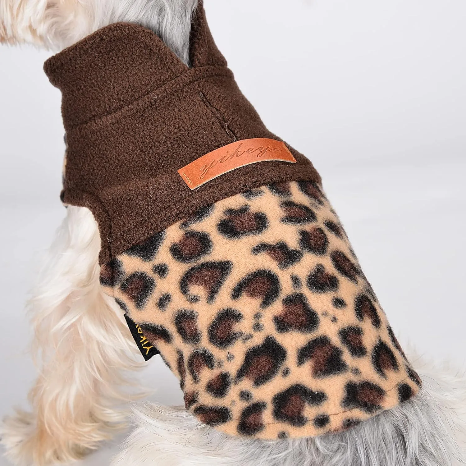 Kosiyi Fleece Leopard Vest Dog Sweater Stretchy Sweatshirt with Leash Hole Pet Clothes Lightweight Dog Cold Weather Coat for Small Dogs Boy Girl, XXS, Leopard