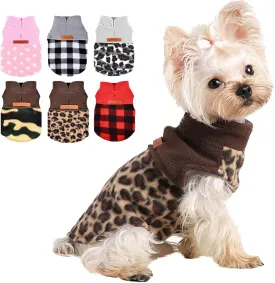 Kosiyi Fleece Leopard Vest Dog Sweater Stretchy Sweatshirt with Leash Hole Pet Clothes Lightweight Dog Cold Weather Coat for Small Dogs Boy Girl, XXS, Leopard