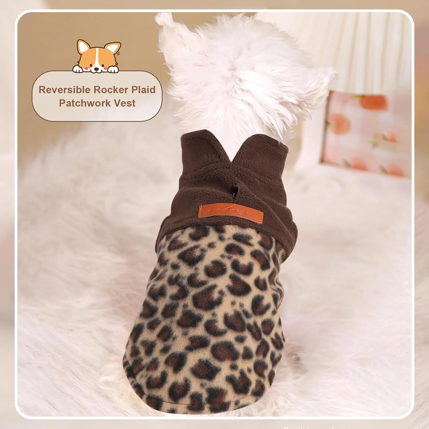 Kosiyi Fleece Leopard Vest Dog Sweater Stretchy Sweatshirt with Leash Hole Pet Clothes Lightweight Dog Cold Weather Coat for Small Dogs Boy Girl, XXS, Leopard