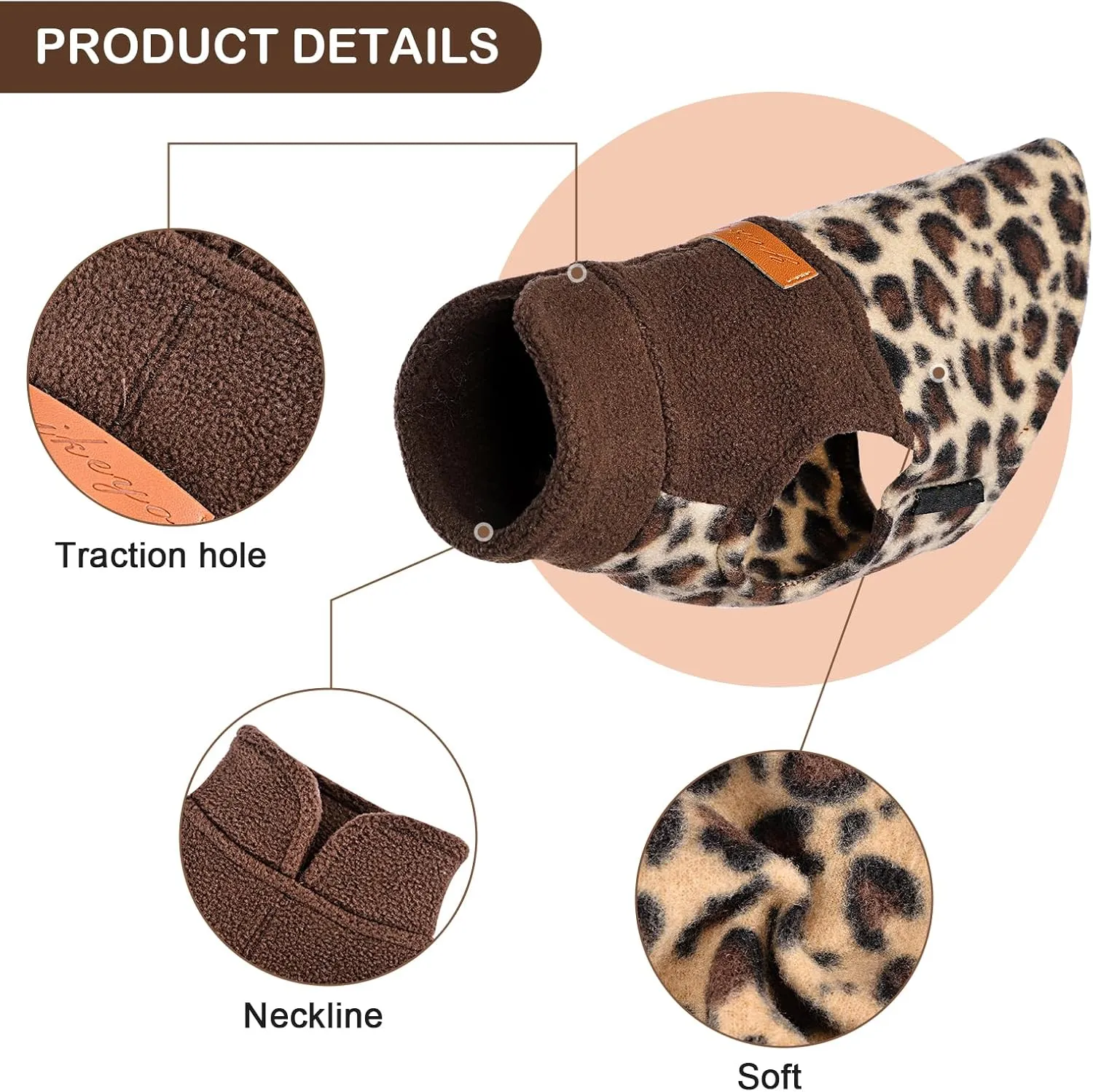 Kosiyi Fleece Leopard Vest Dog Sweater Stretchy Sweatshirt with Leash Hole Pet Clothes Lightweight Dog Cold Weather Coat for Small Dogs Boy Girl, XXS, Leopard