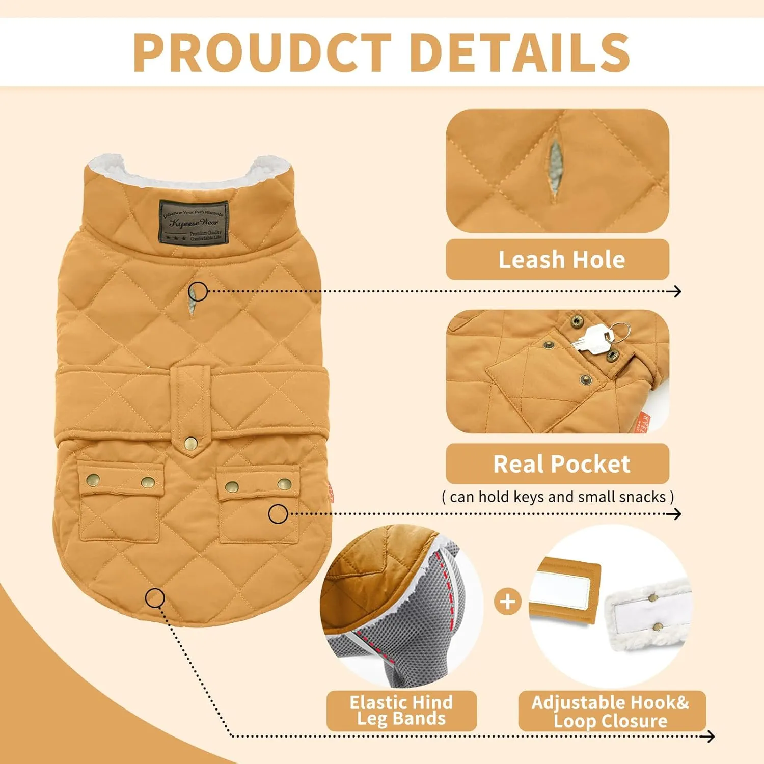 KYEESE Dog Coats Warm Dog Jacket Winter Cozy Windproof Padded Sherpa Dogs Jackets for Small Dogs with Furry Collar Doggie Clothes, Yellow, S