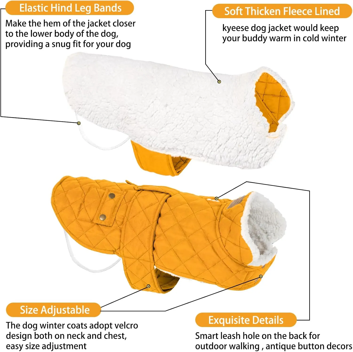 KYEESE Dog Coats Warm Dog Jacket Winter Cozy Windproof Padded Sherpa Dogs Jackets for Small Dogs with Furry Collar Doggie Clothes, Yellow, S