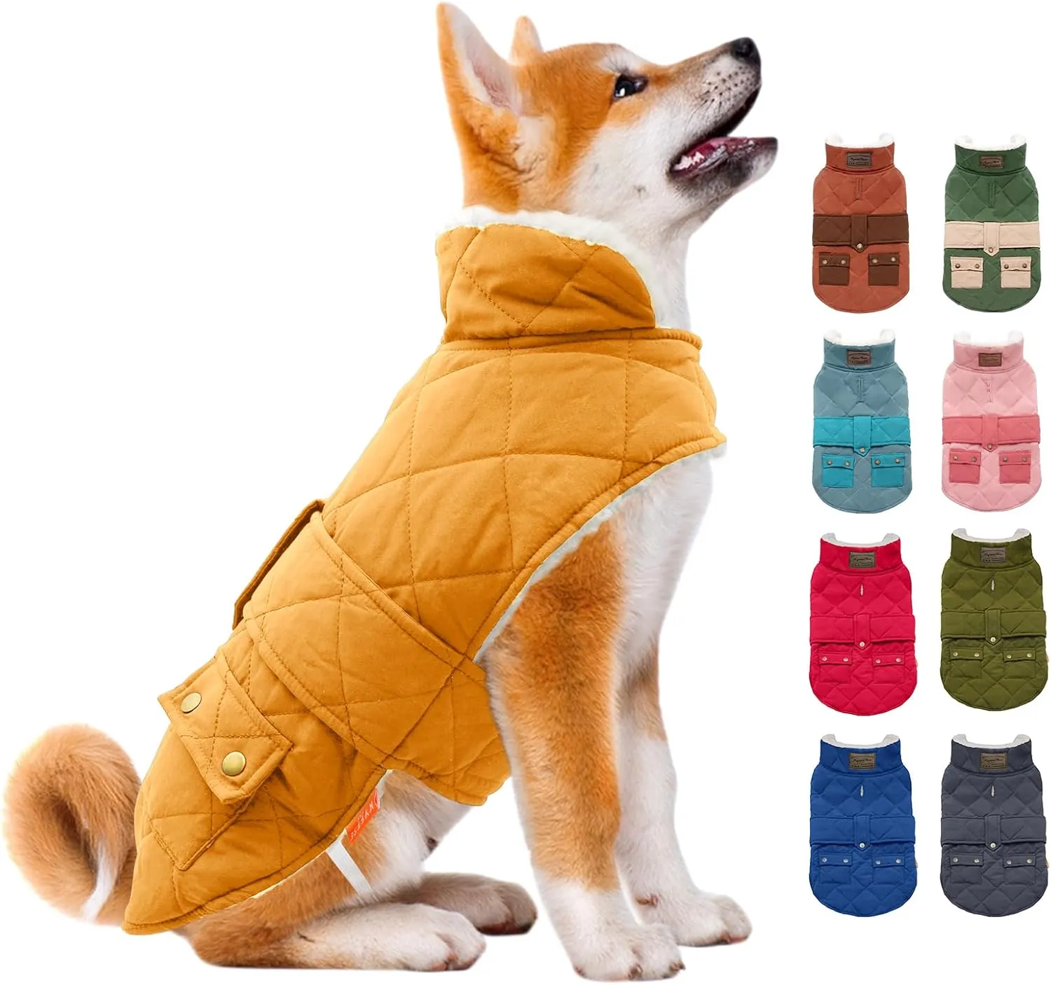 KYEESE Dog Coats Warm Dog Jacket Winter Cozy Windproof Padded Sherpa Dogs Jackets for Small Dogs with Furry Collar Doggie Clothes, Yellow, S