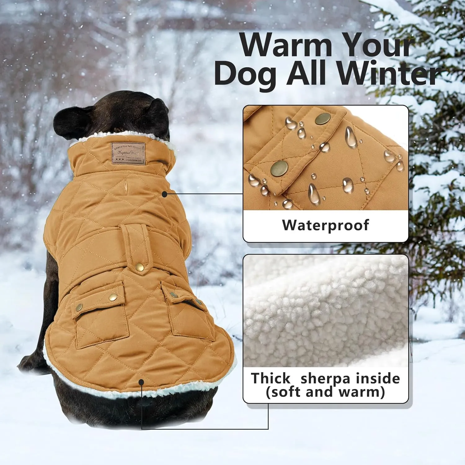 KYEESE Dog Coats Warm Dog Jacket Winter Cozy Windproof Padded Sherpa Dogs Jackets for Small Dogs with Furry Collar Doggie Clothes, Yellow, S