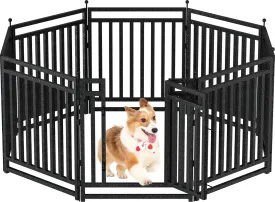 Large Dog Kennel Outdoor Dog Enclosure House Pen 31.4" H x 8 Panels Anti-Rust Dog Cage Heavy Duty Metal Dog Playpen for Backyard Farm (Black-Silver)