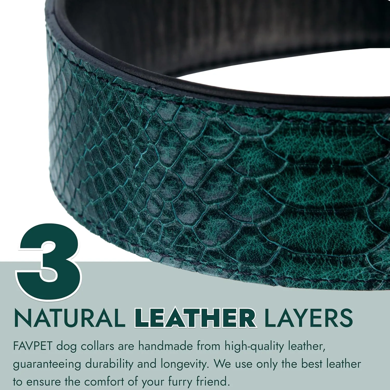 Luxury Leather Dog Collar With ID Tag QR, Wide Padded Design, Metal Buckle, Aesthetic (Green, M)