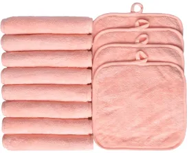 Makeup Remover Cloths for Face, Eye, Lips - Reusable Makeup Remover Pads Soft Microfiber Facial Cleansing Cloths 8 x 8 inch 12 Pack (Coral)