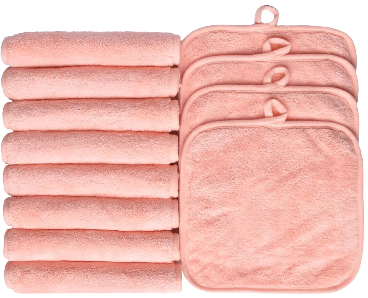 Makeup Remover Cloths for Face, Eye, Lips - Reusable Makeup Remover Pads Soft Microfiber Facial Cleansing Cloths 8 x 8 inch 12 Pack (Coral)
