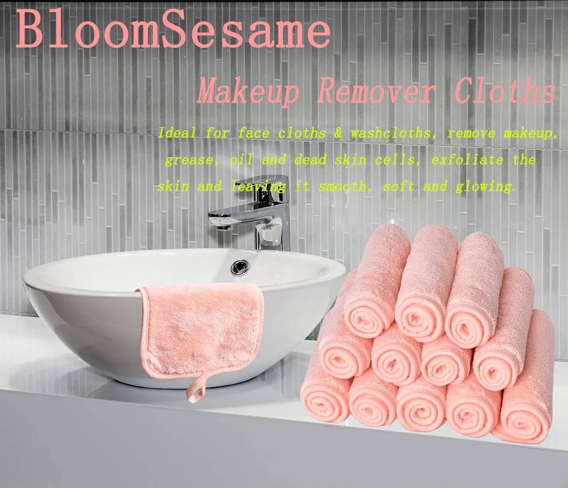 Makeup Remover Cloths for Face, Eye, Lips - Reusable Makeup Remover Pads Soft Microfiber Facial Cleansing Cloths 8 x 8 inch 12 Pack (Coral)
