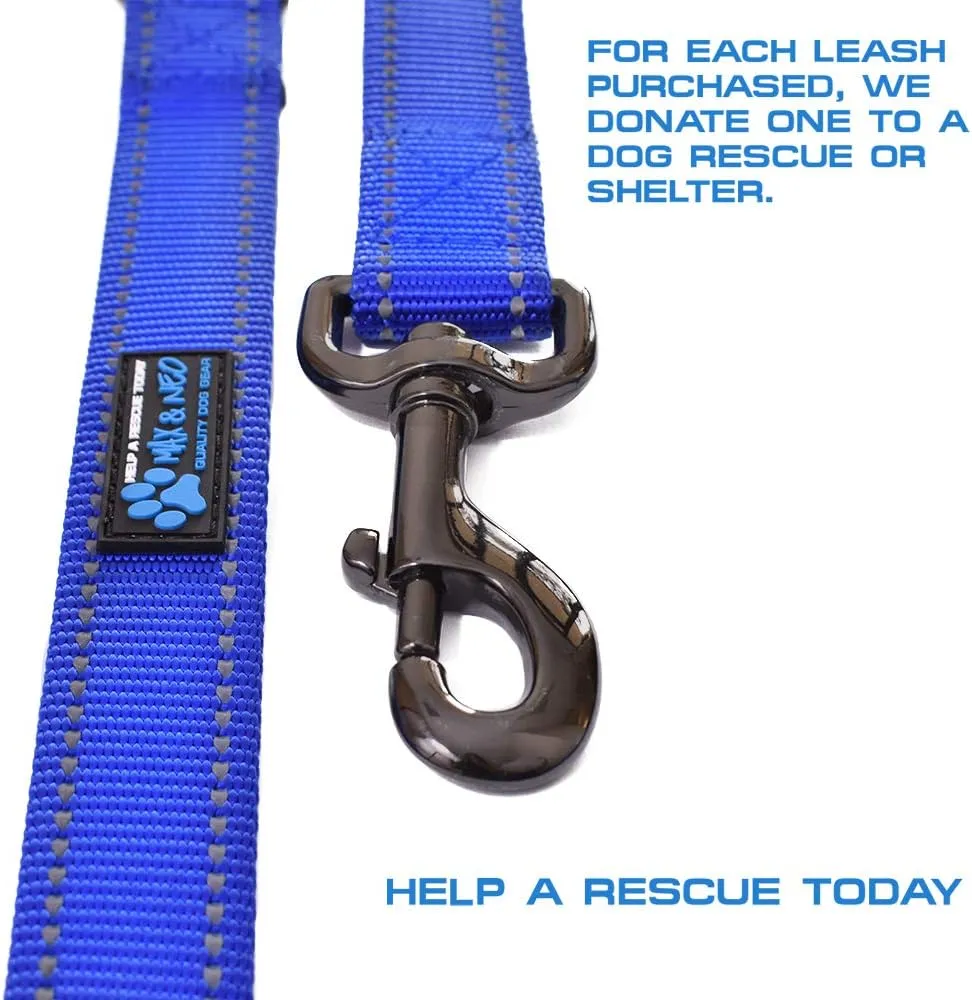 Max and Neo Double Handle Traffic Dog Leash - Reflective, Donates to Dog Rescue (Teal, 6 FT)