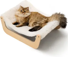 MEWOOFUN Cat Hammock Bed, Cat Beds for Indoor Cats with Washable Removable Bed Cover, Wooden Cat Hammock for Large Cats, Easy to Install Elevated Cat Bed, Soft Pet Hammock (22.8 x 17.3 x 8.8 inch)