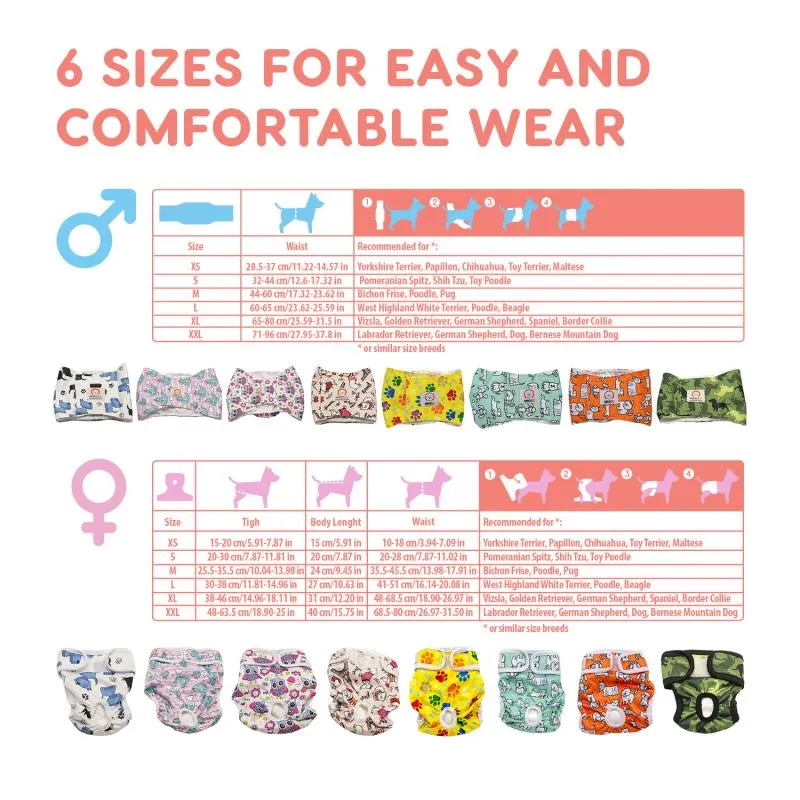 Misoko Washable, Size Adjustable, Puppy Training, High Absorbency Diaper for Male Dogs, with owls