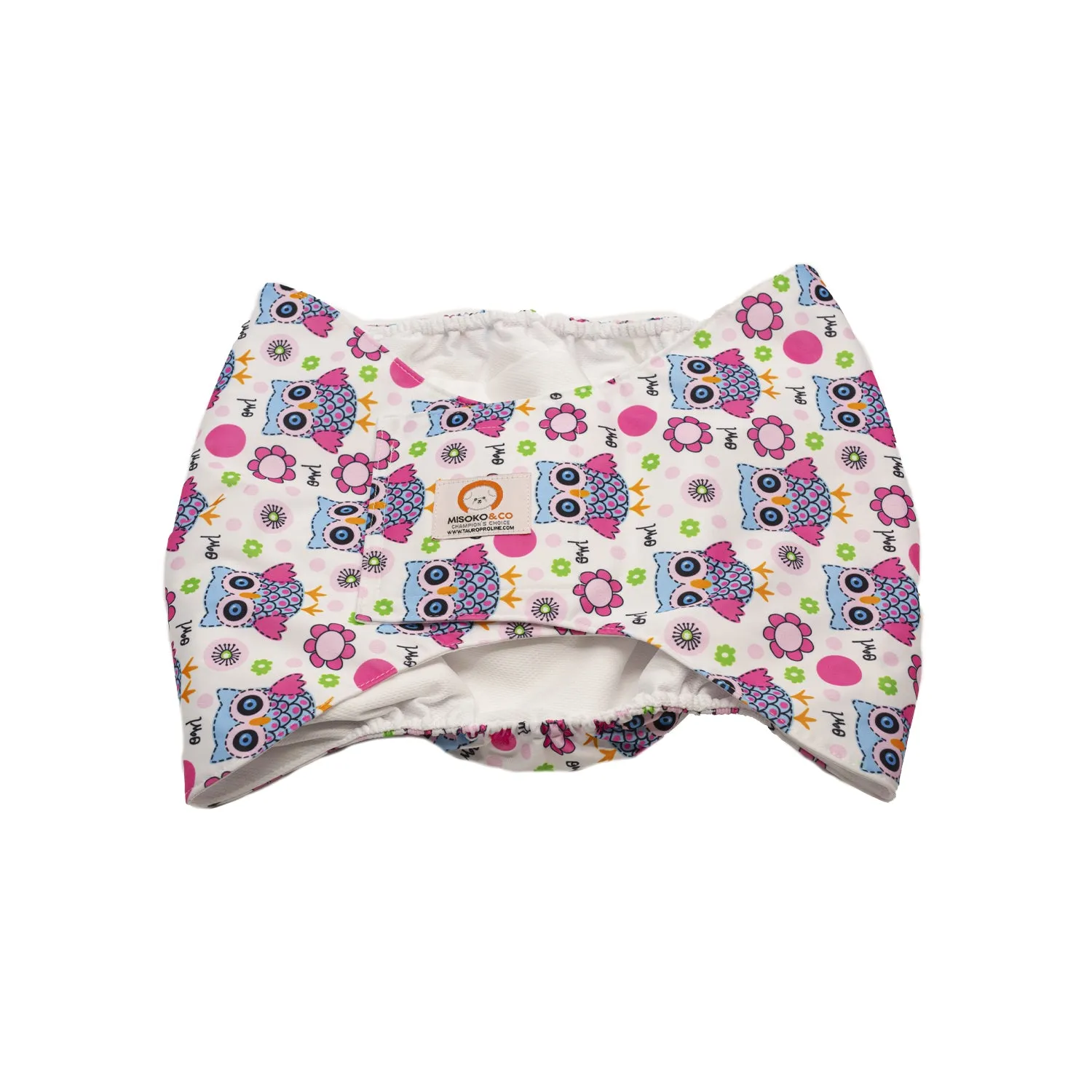Misoko Washable, Size Adjustable, Puppy Training, High Absorbency Diaper for Male Dogs, with owls