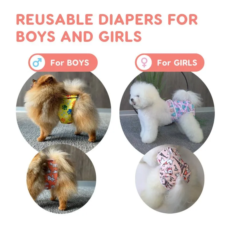 Misoko Washable, Size Adjustable, Puppy Training, High Absorbency Diaper for Male Dogs, with owls