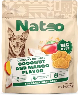 NATOO Healthy Treats for Large Dogs, Crunchy Biscuits Coconut & Mango Flavor  Natural Dog Treats, Rich in Omega 6, Prebiotics & Fibers, Antioxidants for Immunity (8 oz)