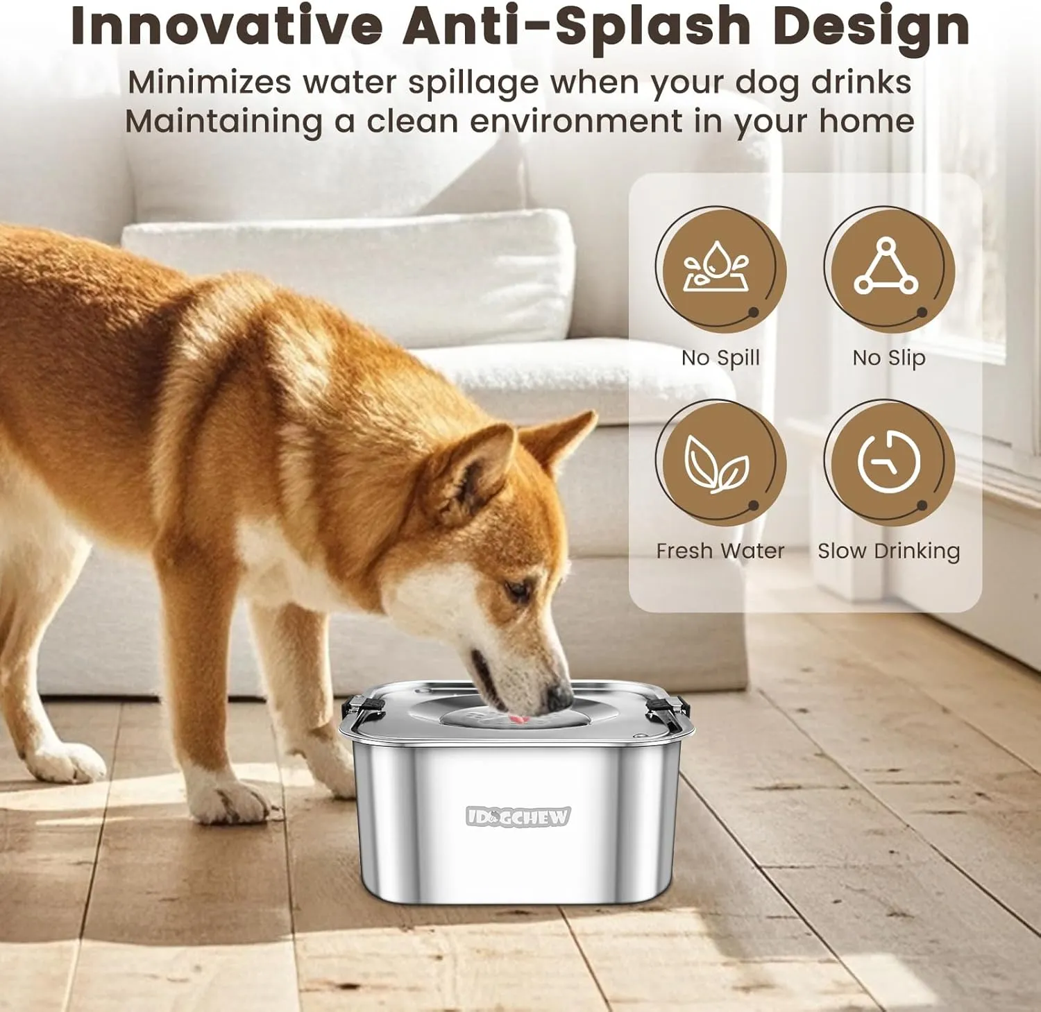 No Spill Water Bowl for Dogs 3L 101oz, Spill Proof Dog Water Bowl Stainless Steel for Large Medium Dogs, No Splash Dog Water Bowl with Non Slip Base