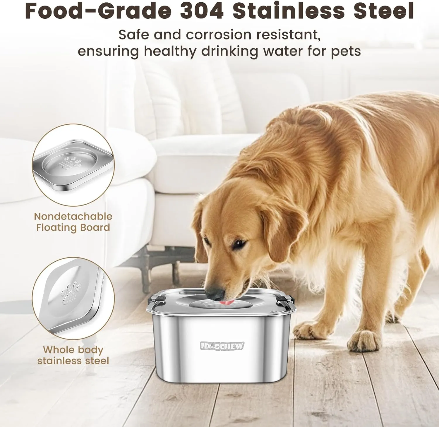 No Spill Water Bowl for Dogs 3L 101oz, Spill Proof Dog Water Bowl Stainless Steel for Large Medium Dogs, No Splash Dog Water Bowl with Non Slip Base