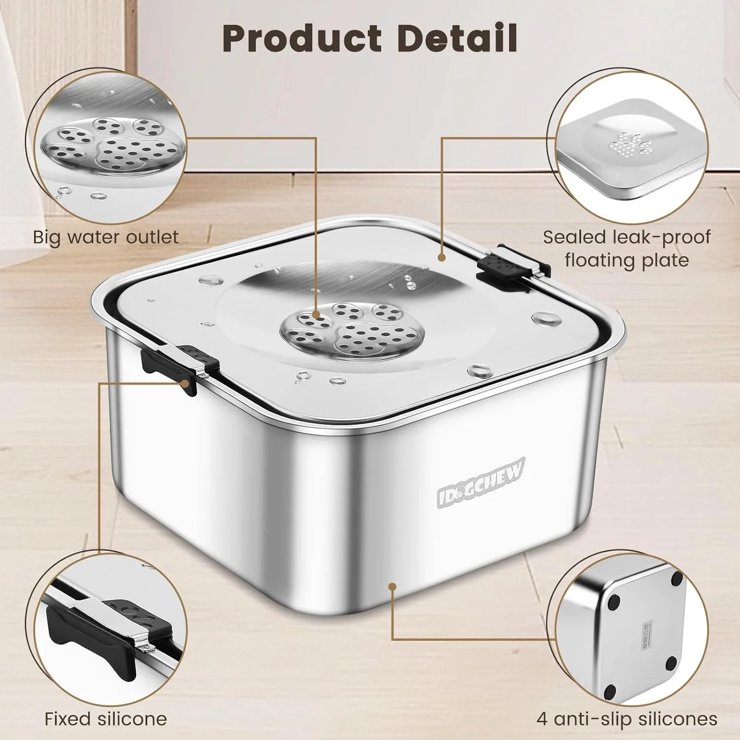 No Spill Water Bowl for Dogs 3L 101oz, Spill Proof Dog Water Bowl Stainless Steel for Large Medium Dogs, No Splash Dog Water Bowl with Non Slip Base