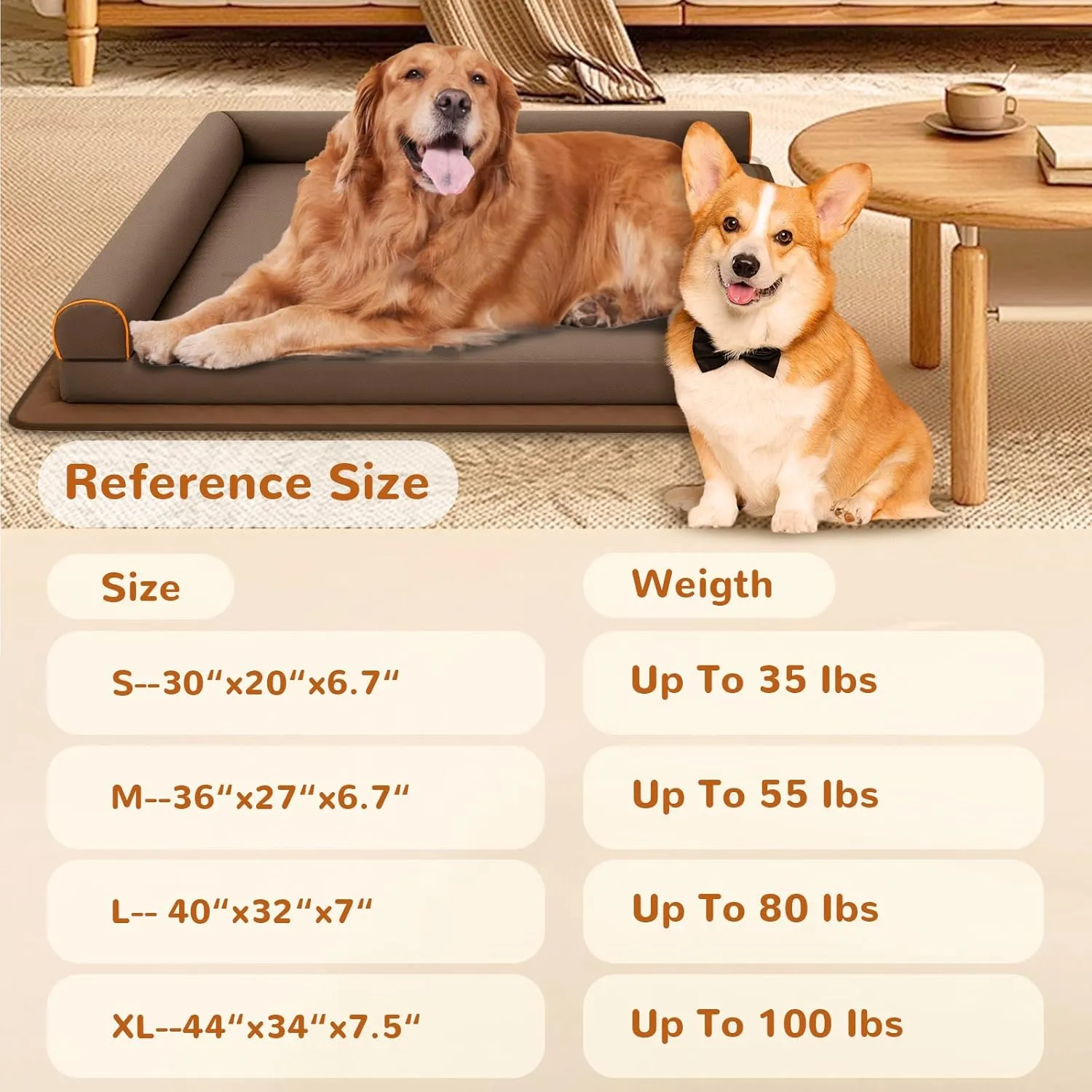 Orthopedic Dog Bed Medium Size Dog,Waterproof Chew-Proof with Memory Foam Pet Bed,Washable Removable Cover Pet Bed,Dust-Proof,Non-Slip Mat,Brown