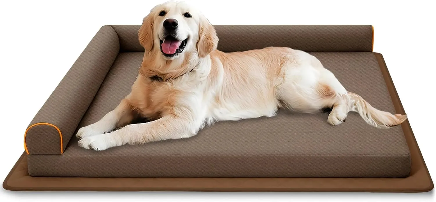 Orthopedic Dog Bed Medium Size Dog,Waterproof Chew-Proof with Memory Foam Pet Bed,Washable Removable Cover Pet Bed,Dust-Proof,Non-Slip Mat,Brown