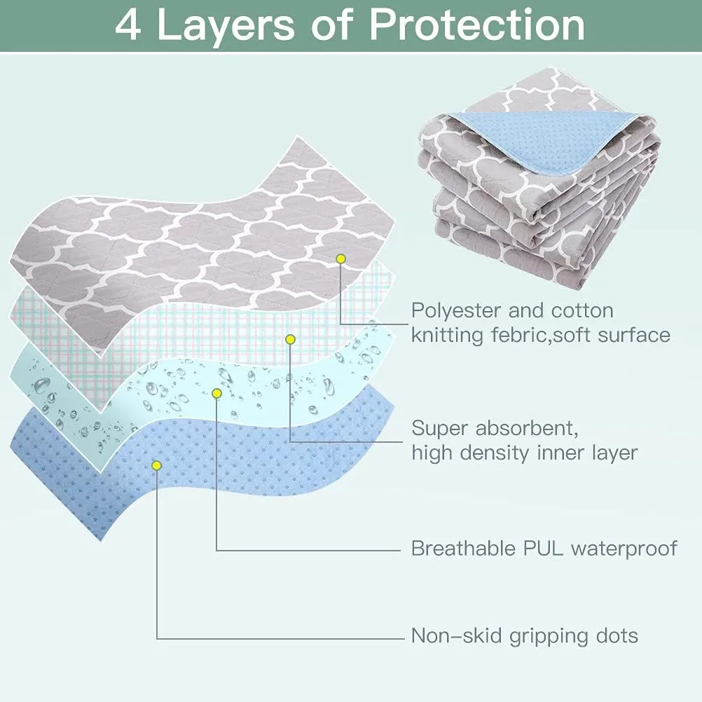 OUTCREATOR Washable Bed Pads 34" x 76" (Pack of 2), Incontinence Mattress Protector, Anti-Slip Waterproof Underpads for Adults Kids Elderly Pets, Absorbency & Reusable Bedwetting Pads (Gray)