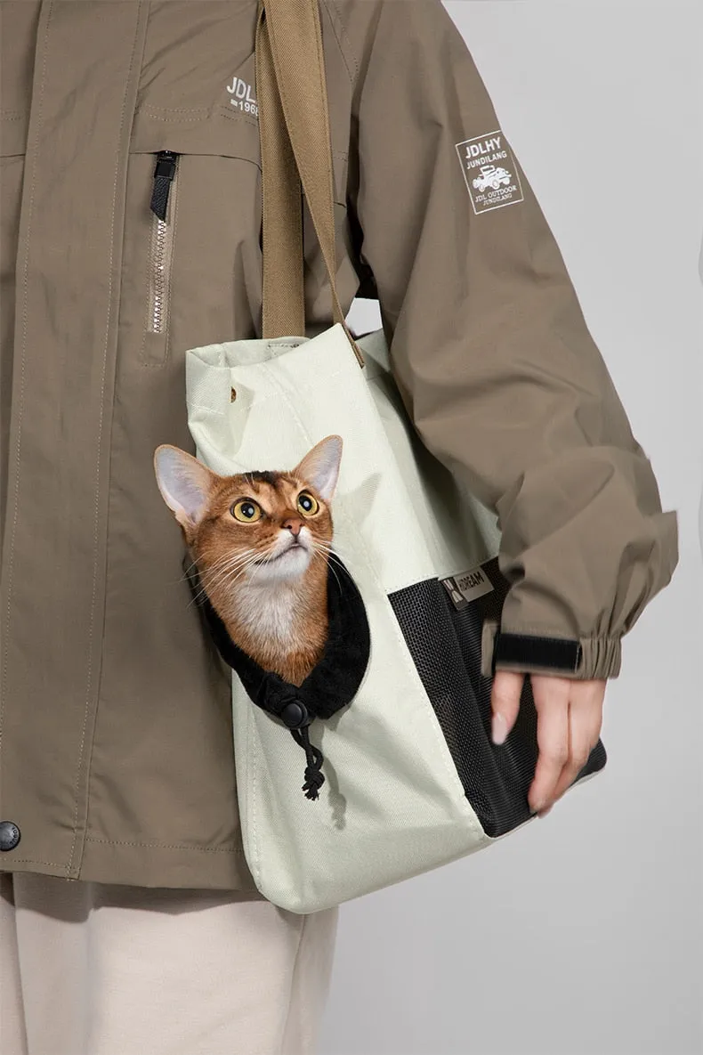 Pet Carry-On: Portable Cat Carrier Bag with Folding Silicone Bowls - Convenient Handbag for Dog and Cat Travel, Perfect for Outings and Adventures!