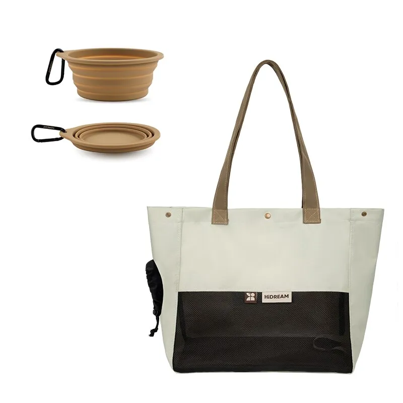 Pet Carry-On: Portable Cat Carrier Bag with Folding Silicone Bowls - Convenient Handbag for Dog and Cat Travel, Perfect for Outings and Adventures!