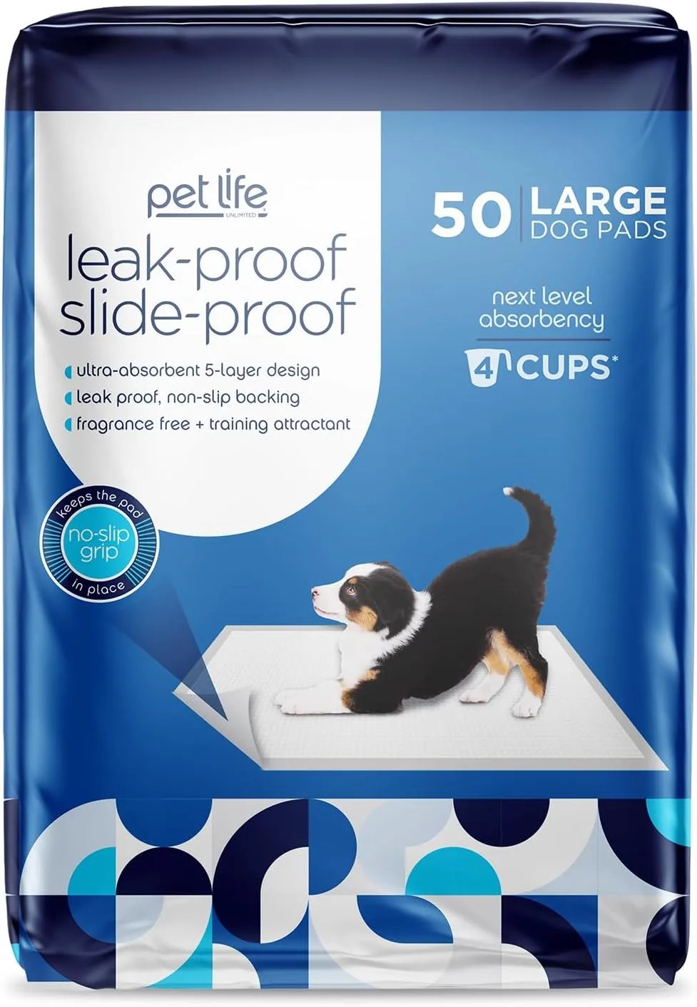 Pet Life Unlimited Leak-Proof Slide-Proof Large Puppy Pads, Pee Pads for Dogs, Dog Training Pads - Bleach & Dye Free Dog Pee Pads - Made in The USA - 24" x 22" - 50 Count (L)