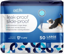 Pet Life Unlimited Leak-Proof Slide-Proof Large Puppy Pads, Pee Pads for Dogs, Dog Training Pads - Bleach & Dye Free Dog Pee Pads - Made in The USA - 24" x 22" - 50 Count (L)