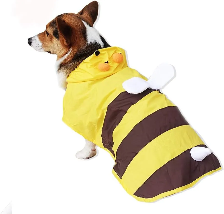 Pet Raincoat, Dog Waterproof Hoodies Rain Jacket Bee Lightweight Rain Coat for Corgi Tidy and Small Medium Dog (LL)