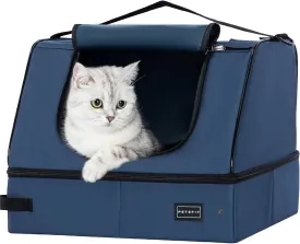 PETSFIT Travel Litter Box for Cats - Removable 2-Layer Leak-Proof Lining, Scratch-Resistant Fabric with Sturdy Support Frame, Cat Collapsible & Travel Litter Box Blue