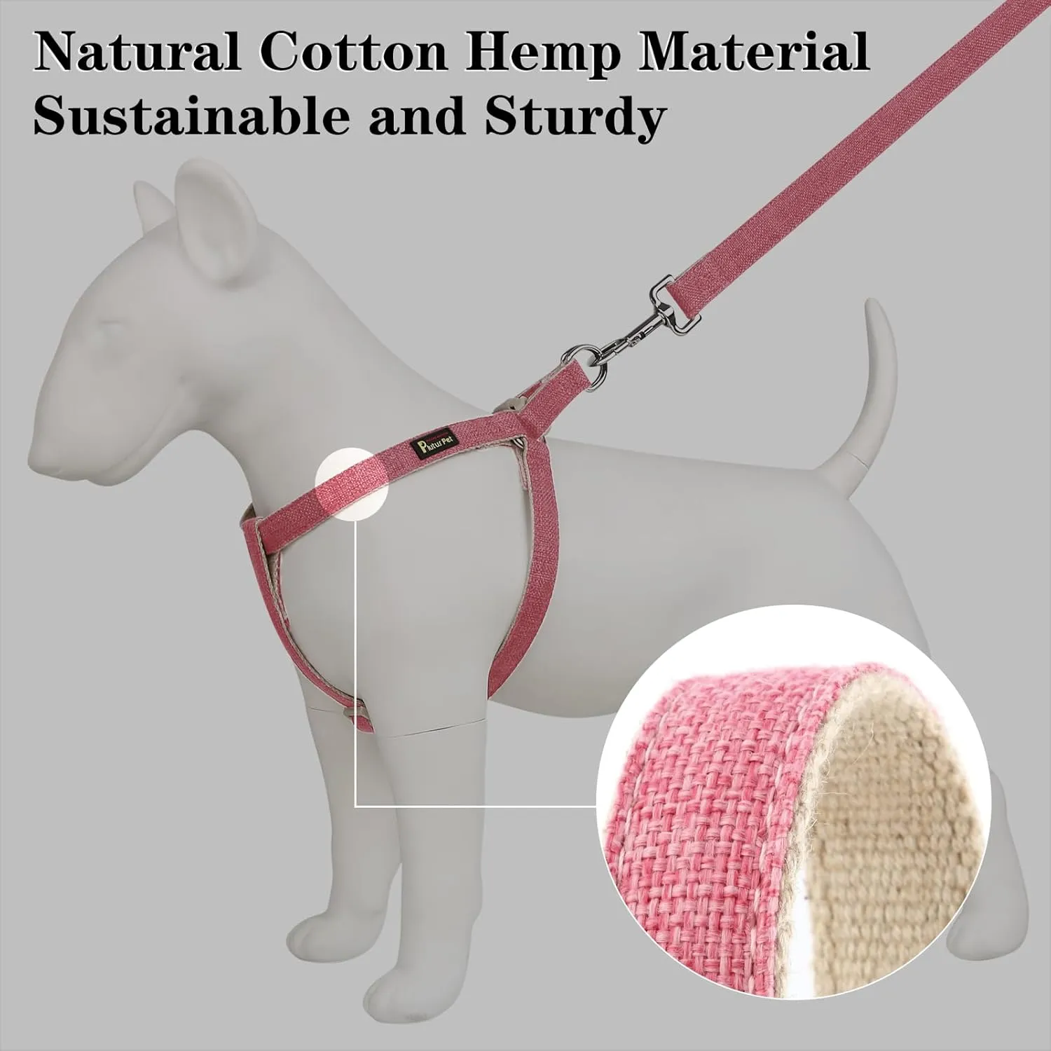 Plutus Pet Cotton Hemp Step in Dog Harness, Sustainable, Lightweight and Escape-Proof, Quick Fit Dog Harness for Puppy Small Medium and Large Dogs, Hot Pink, M