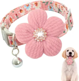 Puppy Dog Collar, Adjustable Collars with Flower and Bell for Small and Medium Dogs, Collar for Girl's Puppy Dogs, Adjustable Length
