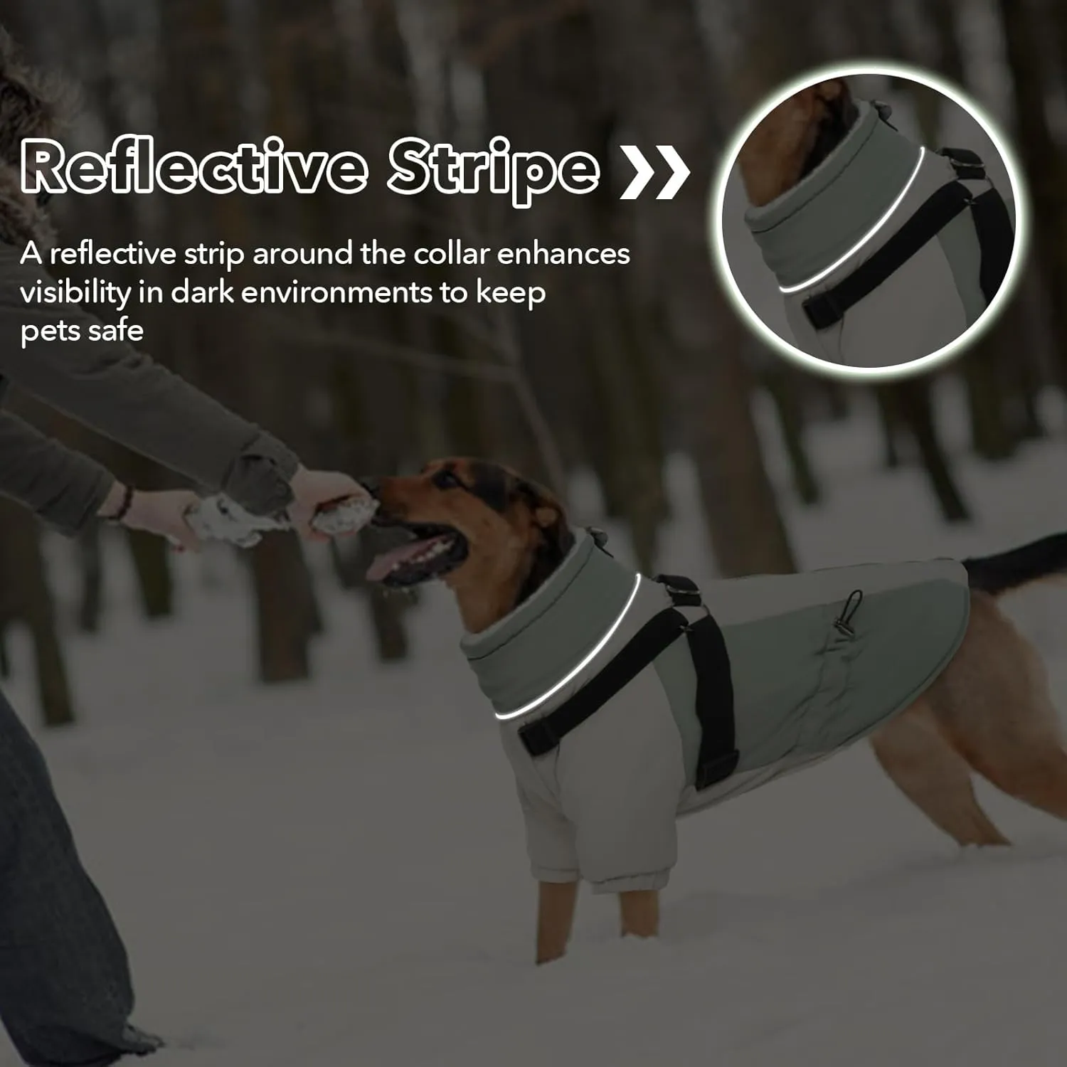 QBLEEV Dog Winter Coat With Harness - Christmas Warm Reflective Jacket for Large Dogs, Soft Snow Jacket, Thick Cold Weather Fleece Lined Snowsuit Vest Pet Clothes L