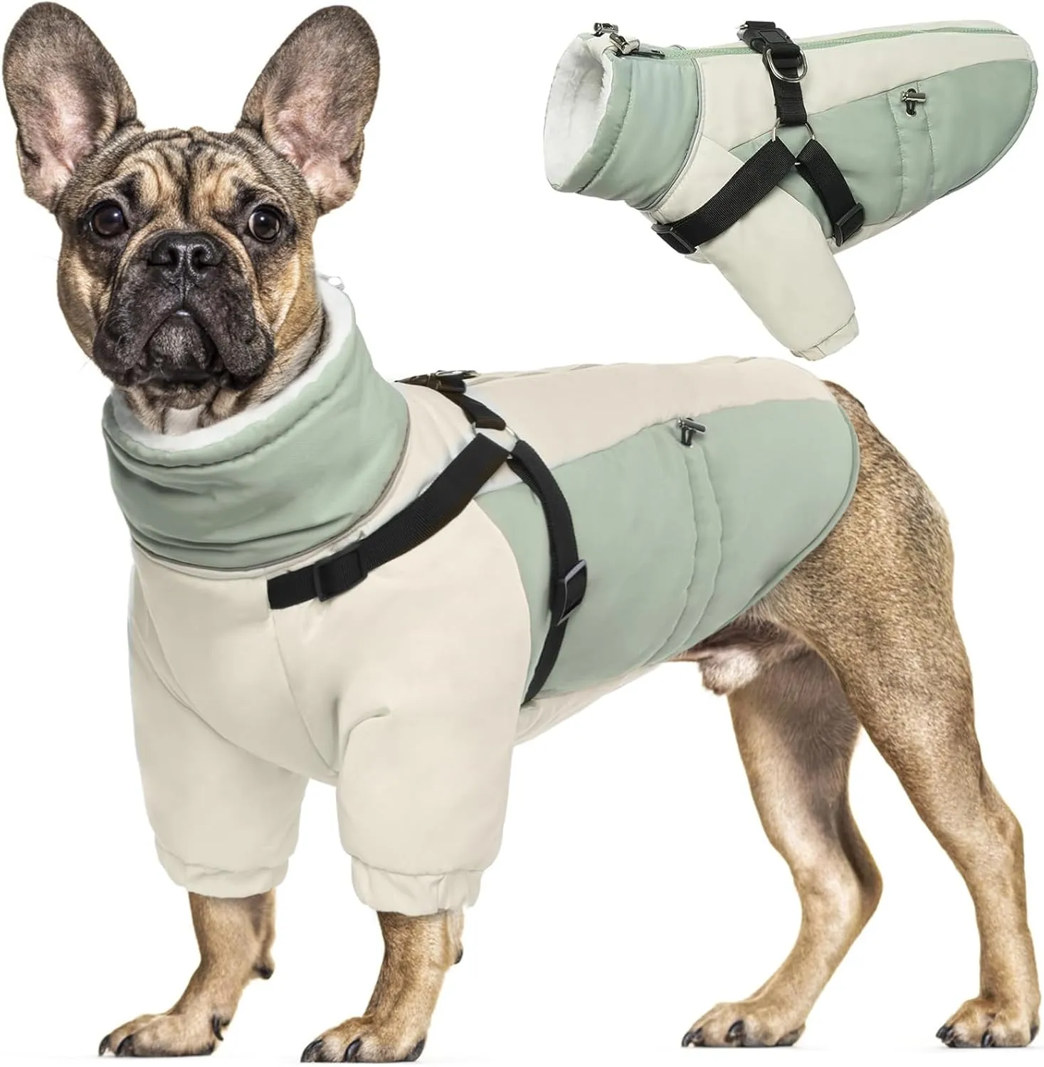 QBLEEV Dog Winter Coat With Harness - Christmas Warm Reflective Jacket for Large Dogs, Soft Snow Jacket, Thick Cold Weather Fleece Lined Snowsuit Vest Pet Clothes L