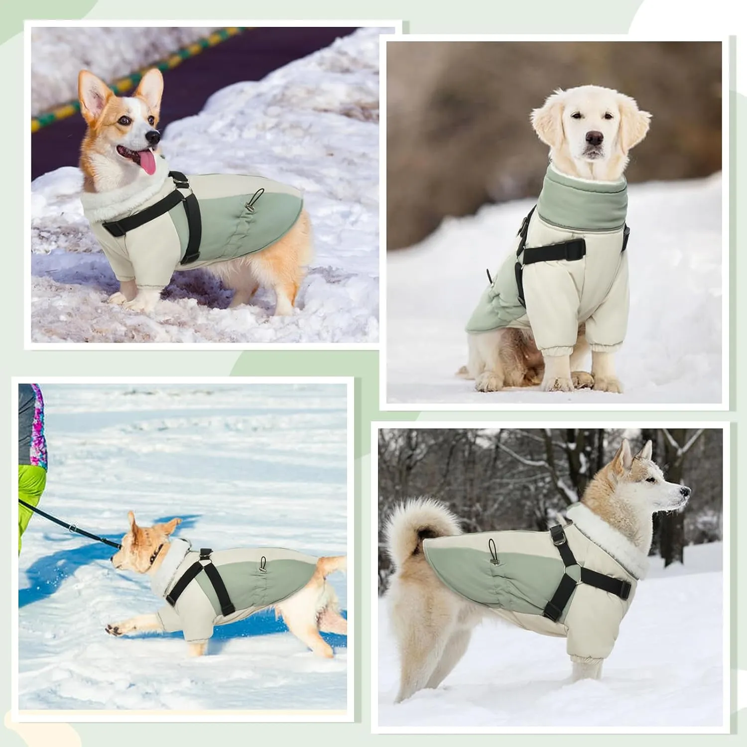 QBLEEV Dog Winter Coat With Harness - Christmas Warm Reflective Jacket for Large Dogs, Soft Snow Jacket, Thick Cold Weather Fleece Lined Snowsuit Vest Pet Clothes L